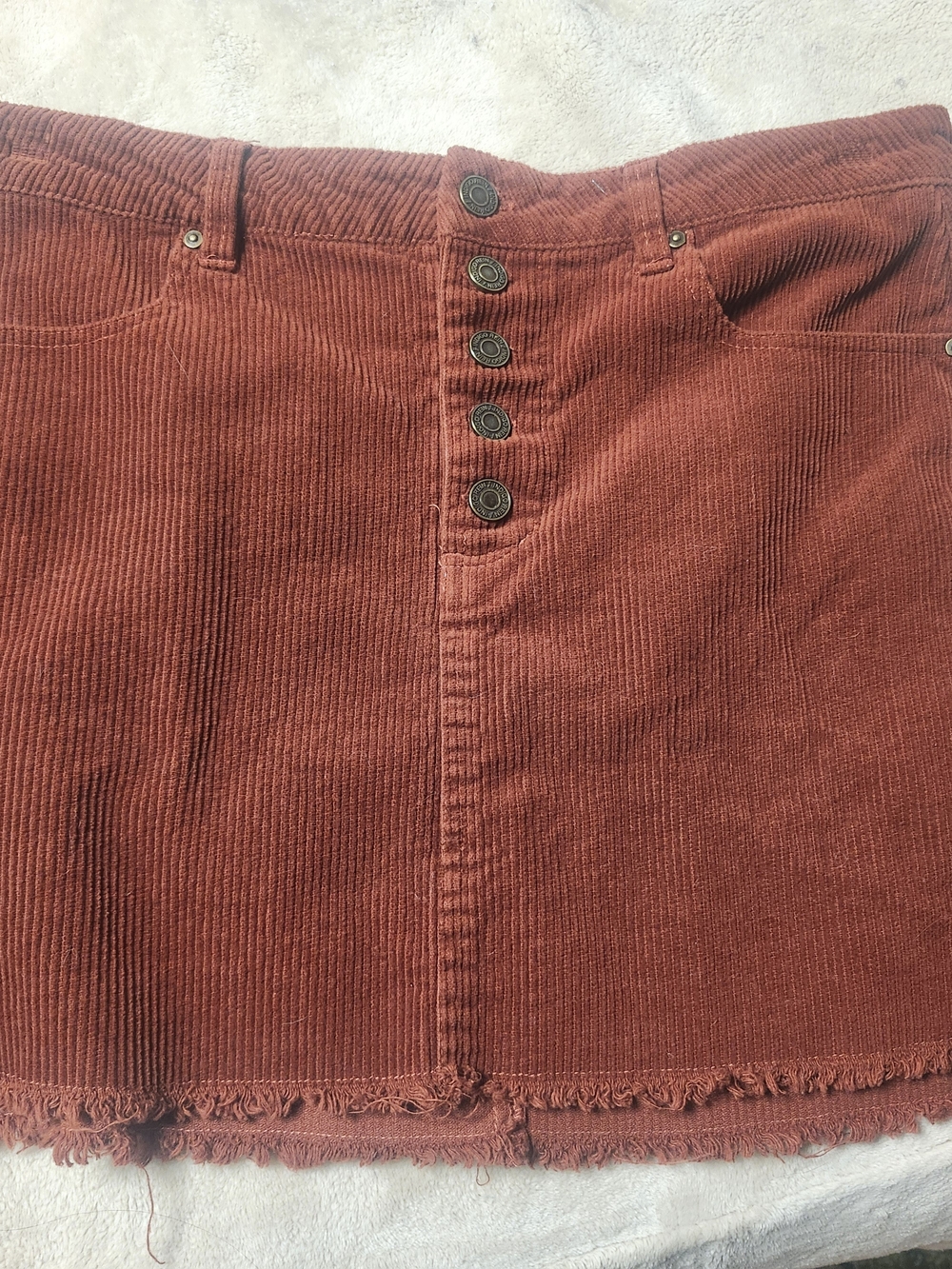 Indigo Rein Rust Corduroy Button Fly Raw Frayed Hem Mini Skirt Juniors 11/29